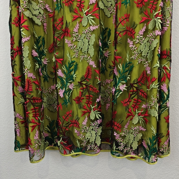 Michael Faircloth Satin Bright Green Floral Embroidered Sleeveless Blouse SZ 1X - Picture 8 of 9